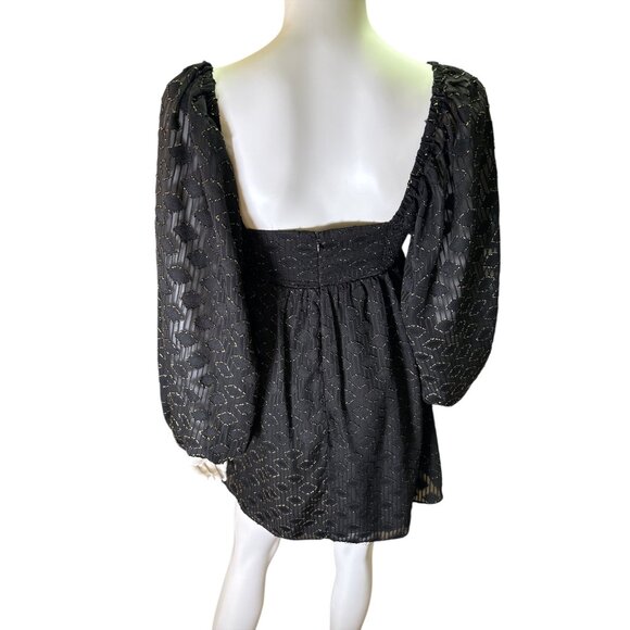 Amanda Uprichard Black Metallic Geometric Mini Dress With Tie Front Size S EUC - Picture 5 of 7